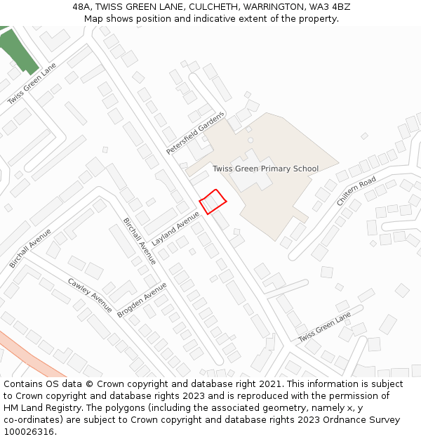 48A, TWISS GREEN LANE, CULCHETH, WARRINGTON, WA3 4BZ: Location map and indicative extent of plot