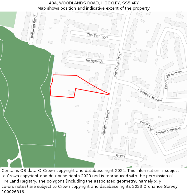 48A, WOODLANDS ROAD, HOCKLEY, SS5 4PY: Location map and indicative extent of plot