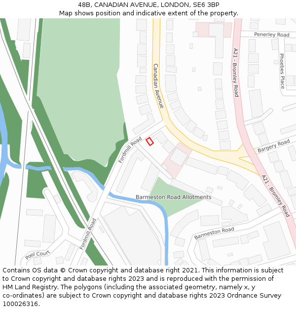 48B, CANADIAN AVENUE, LONDON, SE6 3BP: Location map and indicative extent of plot