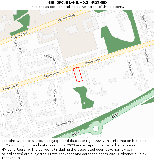 48B, GROVE LANE, HOLT, NR25 6ED: Location map and indicative extent of plot