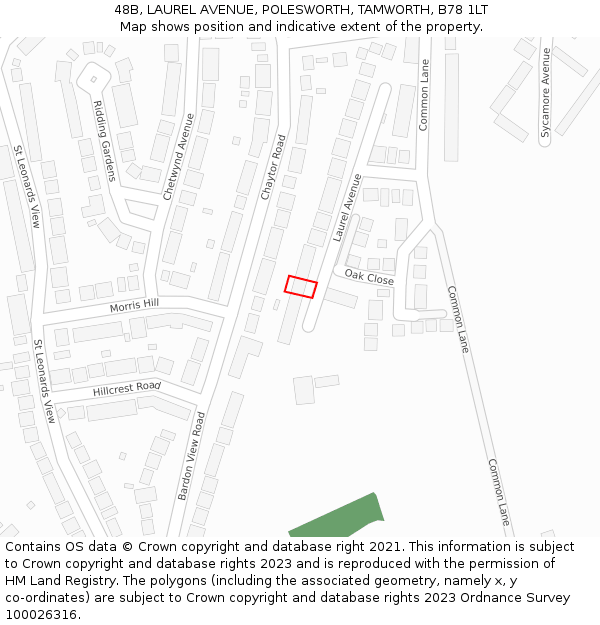 48B, LAUREL AVENUE, POLESWORTH, TAMWORTH, B78 1LT: Location map and indicative extent of plot