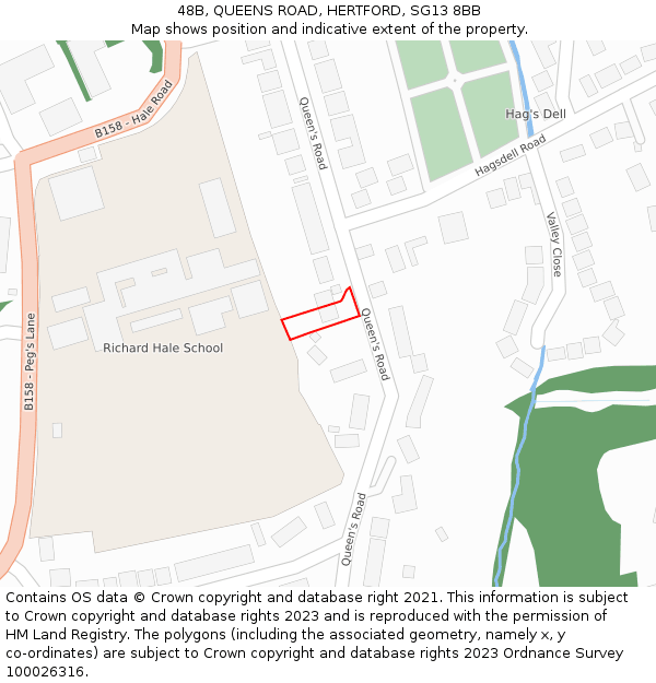 48B, QUEENS ROAD, HERTFORD, SG13 8BB: Location map and indicative extent of plot