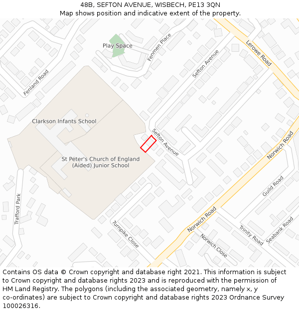 48B, SEFTON AVENUE, WISBECH, PE13 3QN: Location map and indicative extent of plot