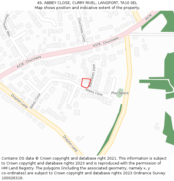 49, ABBEY CLOSE, CURRY RIVEL, LANGPORT, TA10 0EL: Location map and indicative extent of plot