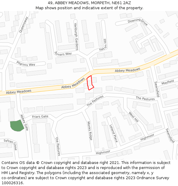 49, ABBEY MEADOWS, MORPETH, NE61 2AZ: Location map and indicative extent of plot
