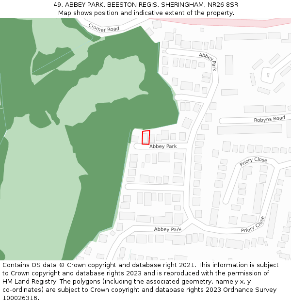 49, ABBEY PARK, BEESTON REGIS, SHERINGHAM, NR26 8SR: Location map and indicative extent of plot