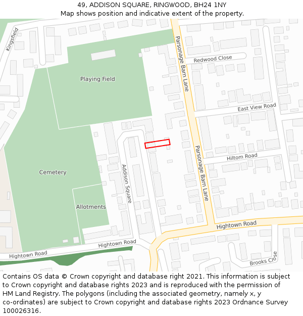 49, ADDISON SQUARE, RINGWOOD, BH24 1NY: Location map and indicative extent of plot