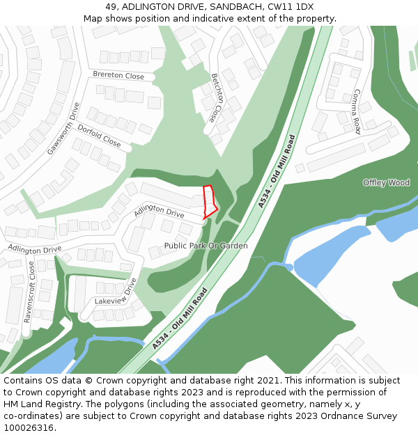 49, ADLINGTON DRIVE, SANDBACH, CW11 1DX: Location map and indicative extent of plot