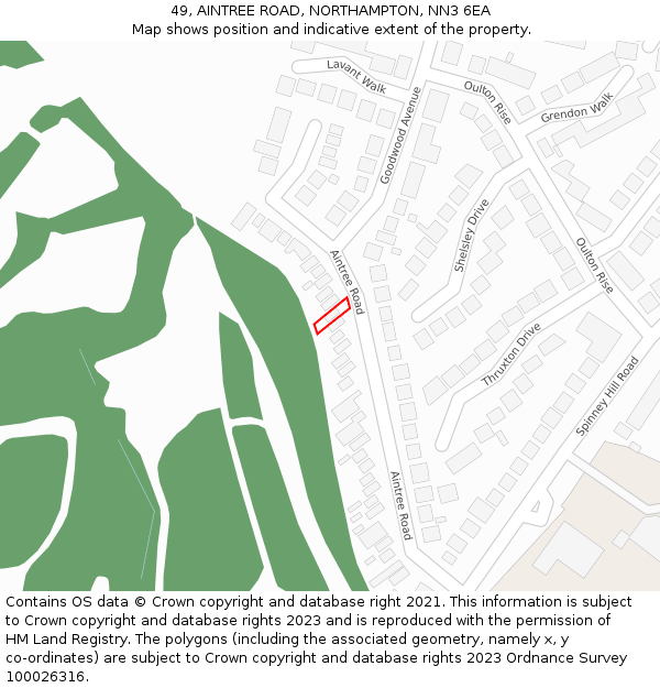 49, AINTREE ROAD, NORTHAMPTON, NN3 6EA: Location map and indicative extent of plot