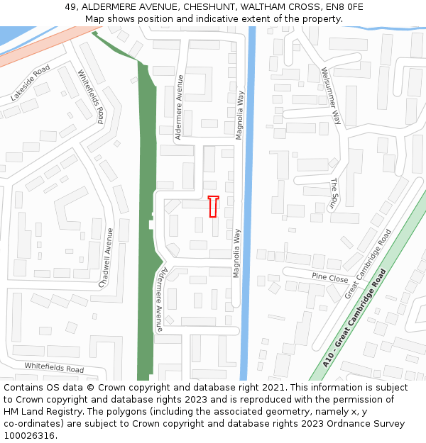 49, ALDERMERE AVENUE, CHESHUNT, WALTHAM CROSS, EN8 0FE: Location map and indicative extent of plot