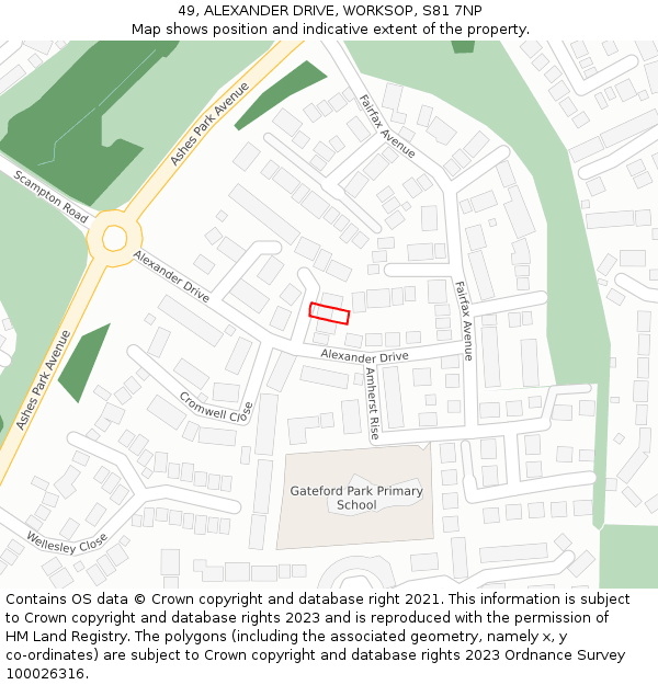 49, ALEXANDER DRIVE, WORKSOP, S81 7NP: Location map and indicative extent of plot