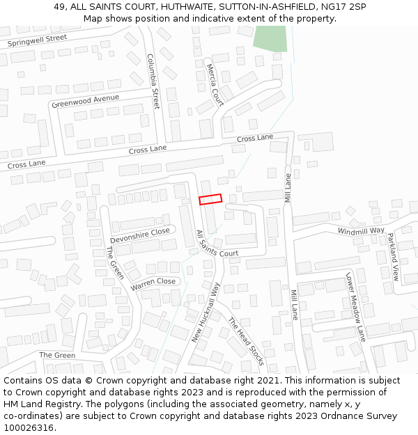 49, ALL SAINTS COURT, HUTHWAITE, SUTTON-IN-ASHFIELD, NG17 2SP: Location map and indicative extent of plot