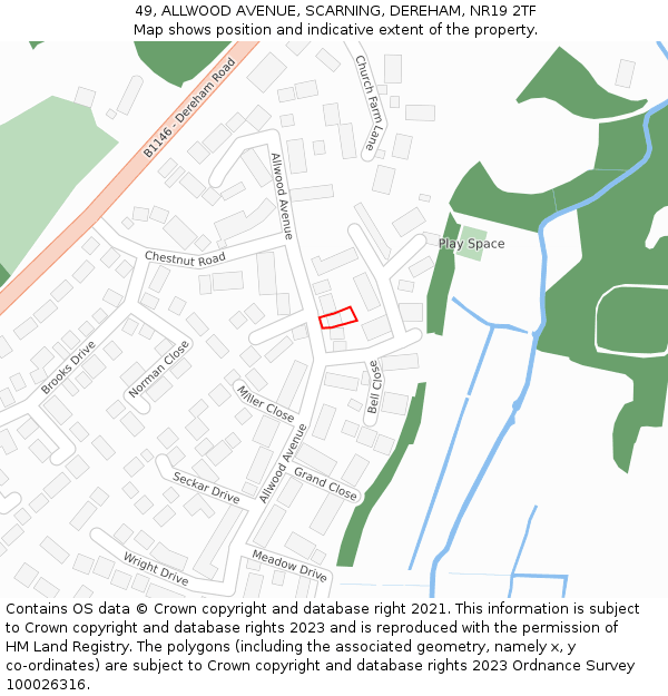 49, ALLWOOD AVENUE, SCARNING, DEREHAM, NR19 2TF: Location map and indicative extent of plot