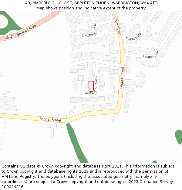 49, AMBERLEIGH CLOSE, APPLETON THORN, WARRINGTON, WA4 4TD: Location map and indicative extent of plot