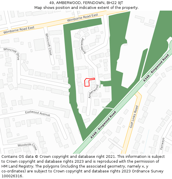 49, AMBERWOOD, FERNDOWN, BH22 9JT: Location map and indicative extent of plot