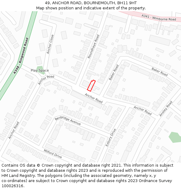 49, ANCHOR ROAD, BOURNEMOUTH, BH11 9HT: Location map and indicative extent of plot