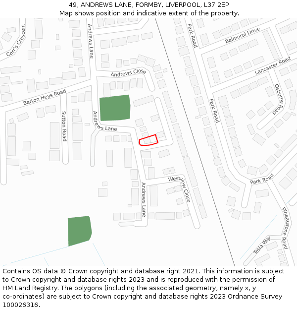 49, ANDREWS LANE, FORMBY, LIVERPOOL, L37 2EP: Location map and indicative extent of plot