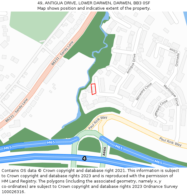 49, ANTIGUA DRIVE, LOWER DARWEN, DARWEN, BB3 0SF: Location map and indicative extent of plot