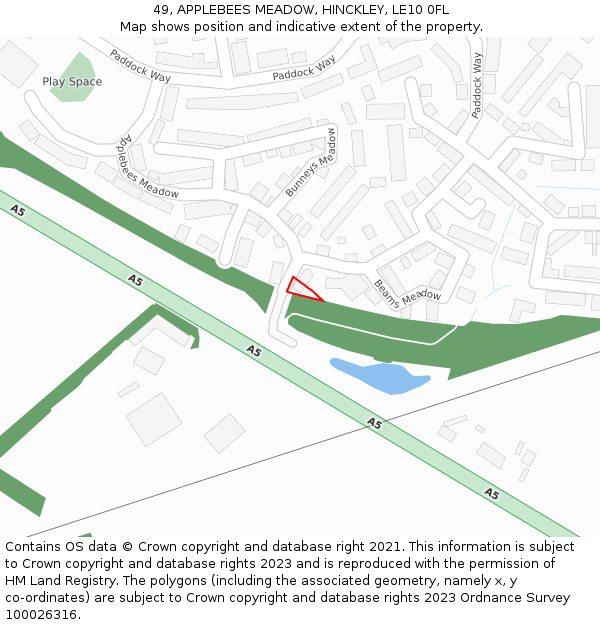 49, APPLEBEES MEADOW, HINCKLEY, LE10 0FL: Location map and indicative extent of plot