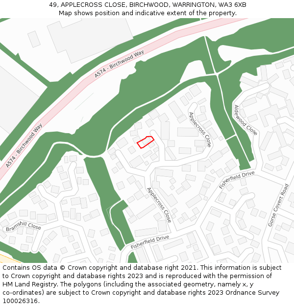 49, APPLECROSS CLOSE, BIRCHWOOD, WARRINGTON, WA3 6XB: Location map and indicative extent of plot