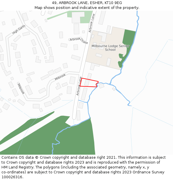 49, ARBROOK LANE, ESHER, KT10 9EG: Location map and indicative extent of plot