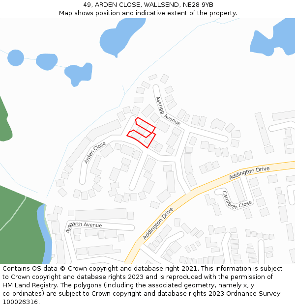 49, ARDEN CLOSE, WALLSEND, NE28 9YB: Location map and indicative extent of plot