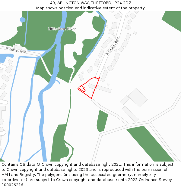 49, ARLINGTON WAY, THETFORD, IP24 2DZ: Location map and indicative extent of plot