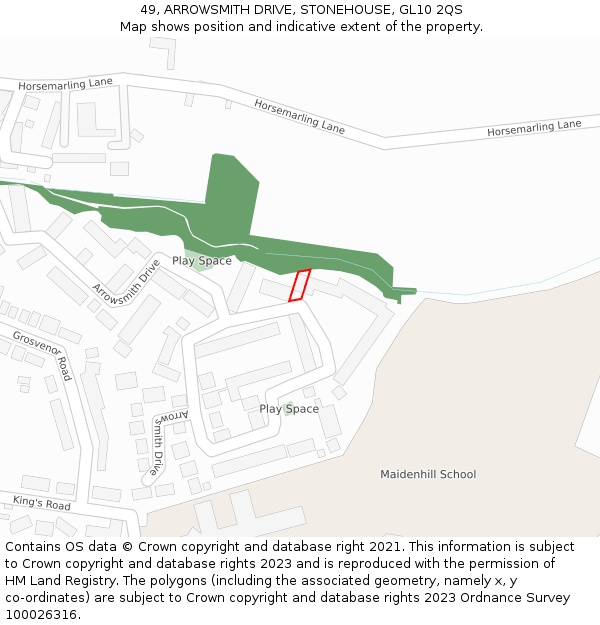 49, ARROWSMITH DRIVE, STONEHOUSE, GL10 2QS: Location map and indicative extent of plot