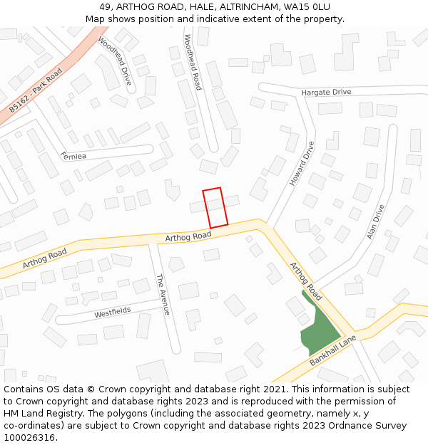 49, ARTHOG ROAD, HALE, ALTRINCHAM, WA15 0LU: Location map and indicative extent of plot