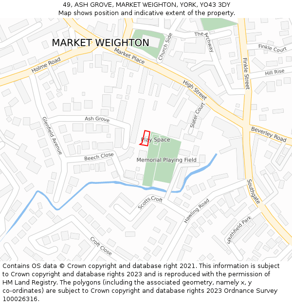 49, ASH GROVE, MARKET WEIGHTON, YORK, YO43 3DY: Location map and indicative extent of plot