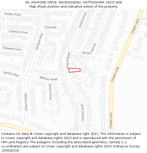 49, ASHFORD DRIVE, RAVENSHEAD, NOTTINGHAM, NG15 9DE: Location map and indicative extent of plot