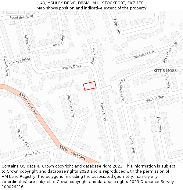 49, ASHLEY DRIVE, BRAMHALL, STOCKPORT, SK7 1EP: Location map and indicative extent of plot