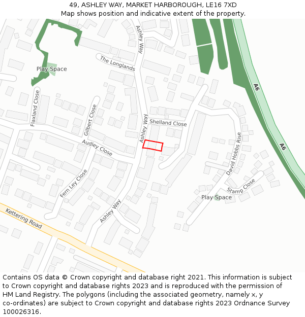 49, ASHLEY WAY, MARKET HARBOROUGH, LE16 7XD: Location map and indicative extent of plot