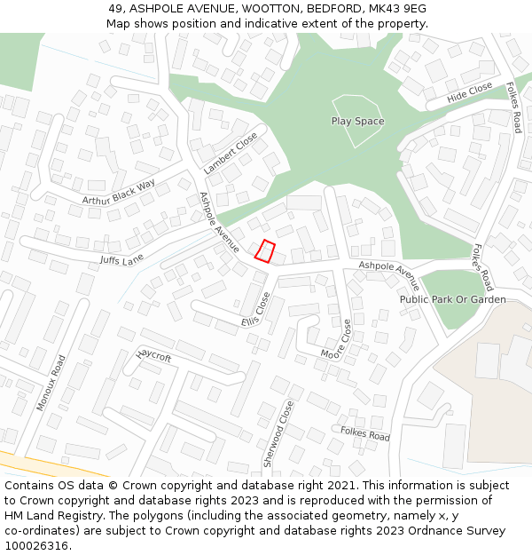 49, ASHPOLE AVENUE, WOOTTON, BEDFORD, MK43 9EG: Location map and indicative extent of plot