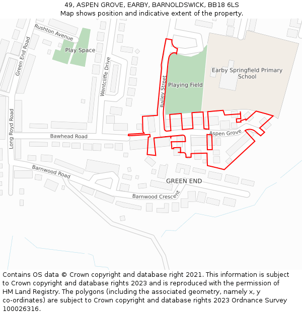 49, ASPEN GROVE, EARBY, BARNOLDSWICK, BB18 6LS: Location map and indicative extent of plot