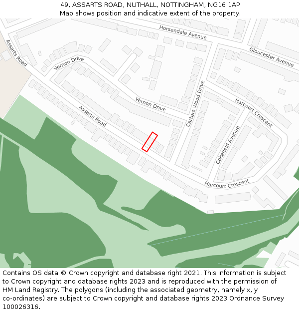 49, ASSARTS ROAD, NUTHALL, NOTTINGHAM, NG16 1AP: Location map and indicative extent of plot