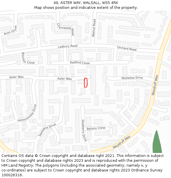 49, ASTER WAY, WALSALL, WS5 4RX: Location map and indicative extent of plot