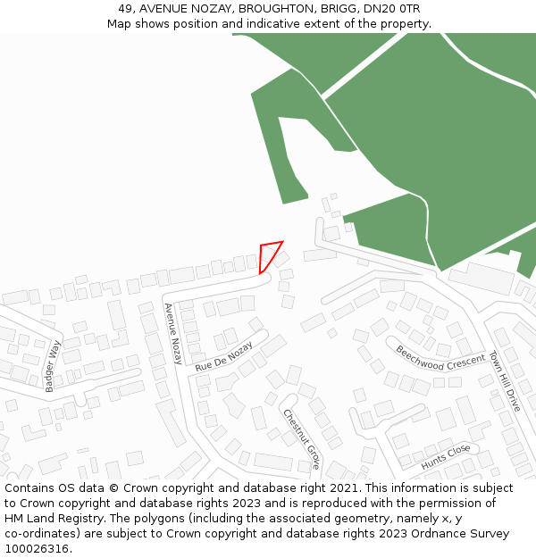 49, AVENUE NOZAY, BROUGHTON, BRIGG, DN20 0TR: Location map and indicative extent of plot