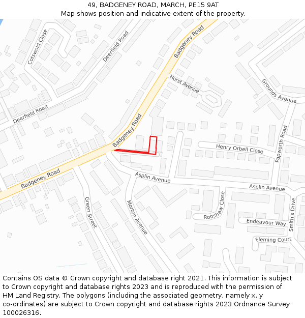 49, BADGENEY ROAD, MARCH, PE15 9AT: Location map and indicative extent of plot