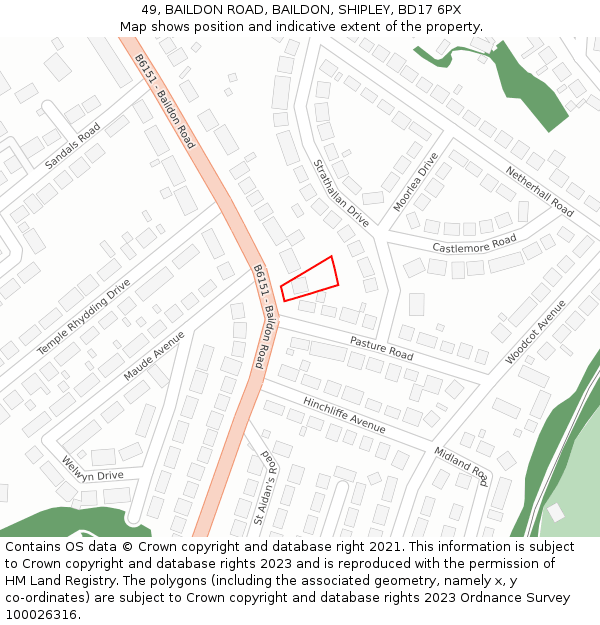 49, BAILDON ROAD, BAILDON, SHIPLEY, BD17 6PX: Location map and indicative extent of plot