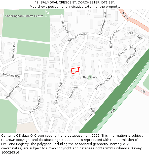 49, BALMORAL CRESCENT, DORCHESTER, DT1 2BN: Location map and indicative extent of plot