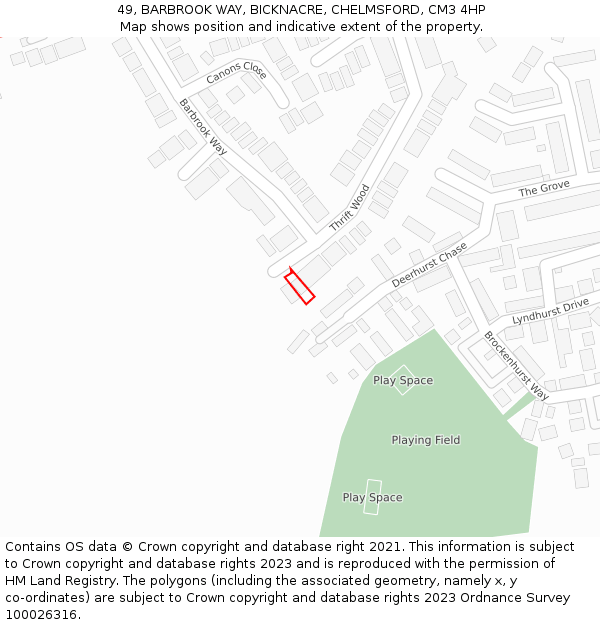 49, BARBROOK WAY, BICKNACRE, CHELMSFORD, CM3 4HP: Location map and indicative extent of plot