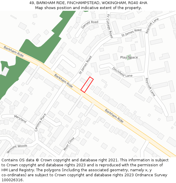 49, BARKHAM RIDE, FINCHAMPSTEAD, WOKINGHAM, RG40 4HA: Location map and indicative extent of plot