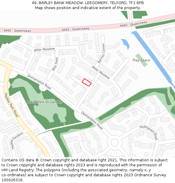 49, BARLEY BANK MEADOW, LEEGOMERY, TELFORD, TF1 6PB: Location map and indicative extent of plot