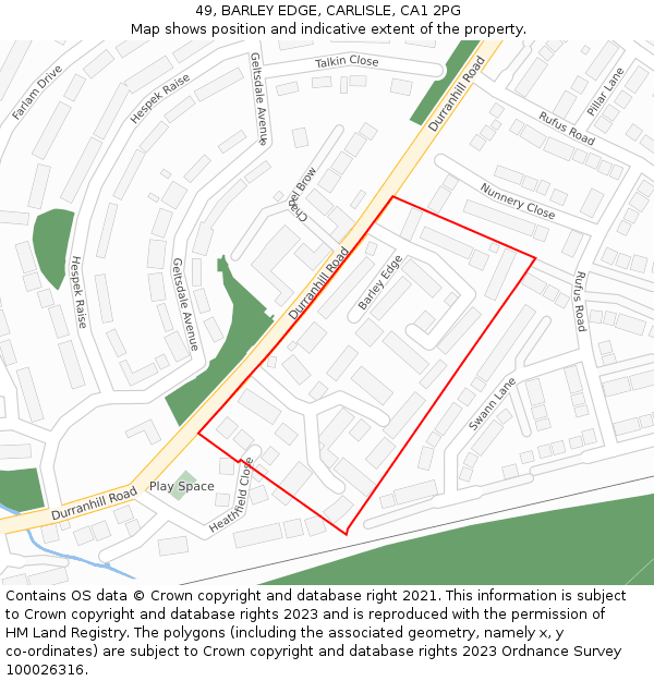 49, BARLEY EDGE, CARLISLE, CA1 2PG: Location map and indicative extent of plot