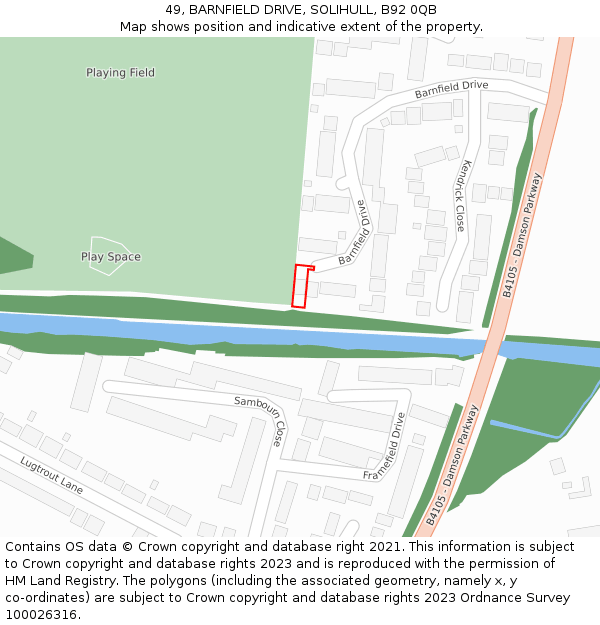 49, BARNFIELD DRIVE, SOLIHULL, B92 0QB: Location map and indicative extent of plot