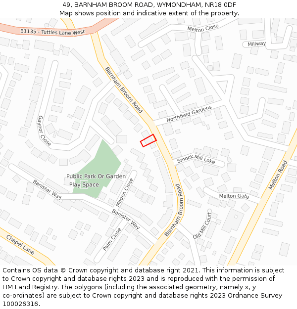 49, BARNHAM BROOM ROAD, WYMONDHAM, NR18 0DF: Location map and indicative extent of plot