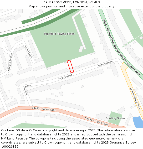 49, BARONSMEDE, LONDON, W5 4LS: Location map and indicative extent of plot
