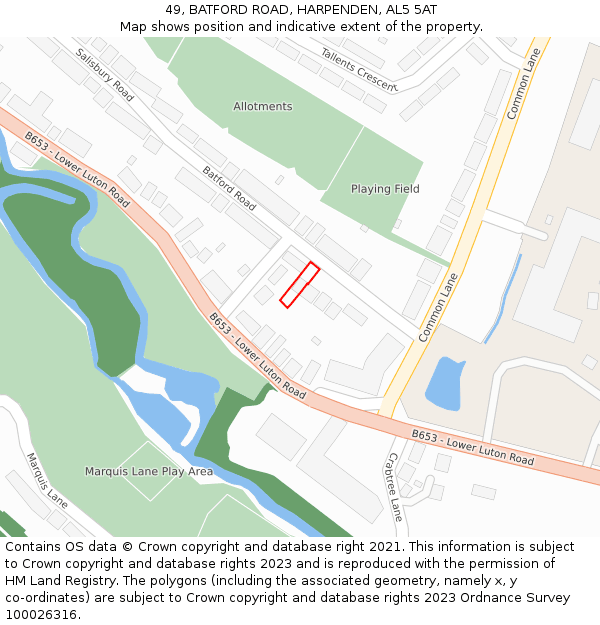 49, BATFORD ROAD, HARPENDEN, AL5 5AT: Location map and indicative extent of plot