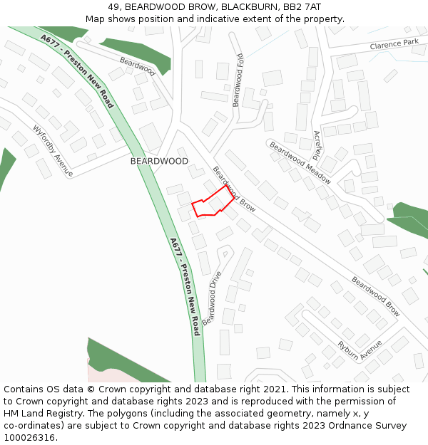 49, BEARDWOOD BROW, BLACKBURN, BB2 7AT: Location map and indicative extent of plot